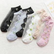 5pairs Women's Breathable Ankle Socks, Bright Floral Pattern, Comfortable Fit, Delicate Lace Detail, Perfect For Casual Wear Elevate Your Sock Style With Bright Floral Ankle Socks That Are Stylish, Breathable, And Super Comfortable - Multicolor - View 8