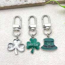 1-3pcs Simple Creative Fashion Accessory Zinc Alloy Green Plant Clover Keychain, Campus Student Couple Liked Car Key Holder, DIY Bag Charm Key Chain, Valentine's Day Couple Gift - Multicolor - View 3