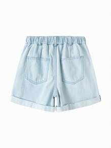 Balabala Girls' Cotton Denim Shorts, Casual & Breathable - Denim Light Blue - View 3