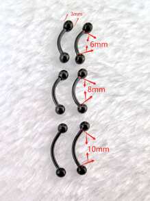 2-10pcs Stainless Steel Surgical Steel 3mm Ball Eyebrow Piercing Curved Barbell Lip Ring Earrings Jewelry - Black - View 2