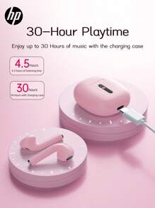 HP 5.3 Wireless Headphones, 30 Hours Super Long Battery Life, Touch Volume Control, Compatible With Various Devices Including Desktop, Laptop, Mobile Phone, Fashionable & Casual, Lovely Christmas Gift For Female Students, Includes Earphone Storage Bag, Type-C Interface - Pink - View 10