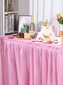 2pcs Wedding Table Skirt, White/Pink Disposable Plastic Table Skirt For Wedding Decor, Anniversary Party, Bridal Shower Decorations, Home Table Decoration - Multicolor - View 4