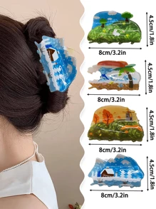 1pc New Fashion Hairpin Claws, Spring, Summer, Autumn And Winter Four Seasons Graffiti Acetate Grab Clip Ladies Hair Claw , New Hair Clip Hair Ornament