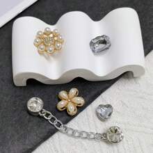 17 件女士时尚鞋夹、奢华串珠鞋饰、仿珍珠鞋链、可拆卸女士装饰、女孩生日礼物 - 白色+金色 - 查看 3