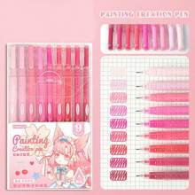 1 Box 9PCS Quick-Drying Gel Ink Pens, Medium Tip (0.5mm), 9 Colors, Plastic Material, Ideal For Drawing And Journaling