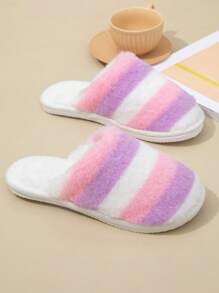 1 双女士舒适毛绒拖鞋 - 奢华、温暖、室内家居鞋、PVC 外底，适合春季、秋季和冬季 - 粉色 - 查看 5