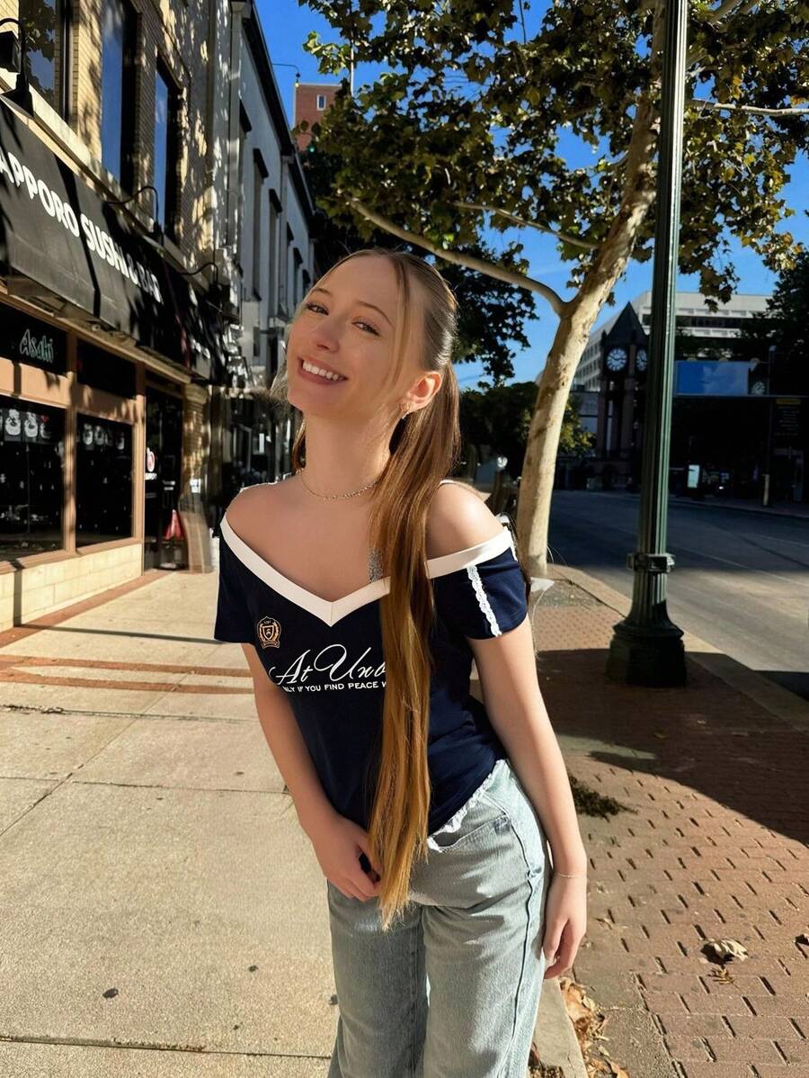 夏季蕾丝拼布字母印花街头性感优雅女式T恤狂欢装