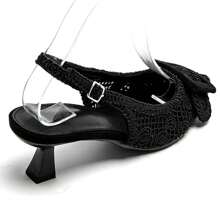 Escarpins slingback mesh argenté à boucle carrée, talon bas carré - Noir - Voir 4