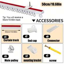 Carril multiusos de 4 en 1 Nano Silent, con soportes de instalación superior/lateral de doble cara, se puede instalar sin taladrar con adhesivo o con instalación atornillada, infinitamente extensible y recortable, aplicable para cortinas, visillos, cortinas de ducha, divisores de ambientes, armarios, roperos, accesorios de baño