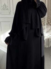 1 件花袖设计 Nida 面料宽松舒适女式长袍，适合日常户外穿着、祈祷、春夏秋季、伊斯兰服装 - 彩色 - 查看 10