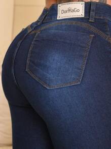 Women's Flare Jeans High Waist Butt Lifting Pants - CasualelegantBohoJeansButtonZipper - 藏蓝色 - 查看 9