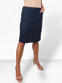 Paulo Due Stretch Chino Knee Length Pencil Skirt - Navy Blue - View 1