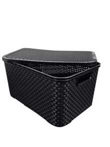 7L Rattan Organizer Box With Lid - Black - View 3