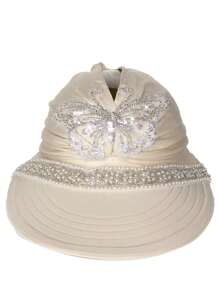 Casual Polyester Embellished Beaded Bow Decor Rhinestone Mesh Top Baseball Cap/Visor Hat For Women, Summer