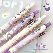 4 支紫色凝胶墨水笔，快干塑料圆珠笔，0.5 毫米，各种花卉图案 - 4支裝 - 查看 1