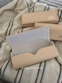 Customized Simple Eyeglasses Case, Waterproof, Shockproof, Personalized Text, Retro Leather Eyewear Case, Sunglasses Storage Box, Japanese Elegant Style