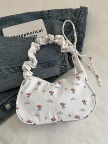 Bolso de hombro/bandolera de alta calidad con estampado de florecitas diminutas y volantes en forma de nube, de gran capacidad, con diseño minimalista y elegante, modelo 2025
