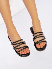 夏季女童时尚休闲平底凉鞋 - 黑色 - 查看 5