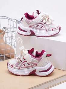 1双儿童网面软底防滑轻便透气休闲时尚厚底运动鞋，舒适户外跑步鞋，适合春秋季穿着 - 紅色 - 查看 9