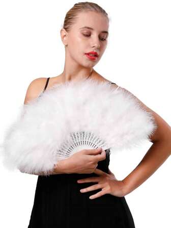 1pc Feather Fan, Retro 1920s Folding Fan, Baffle Fan, Hand Fan For Clothing, Dance Performance, Tea Party, Wedding Decoration