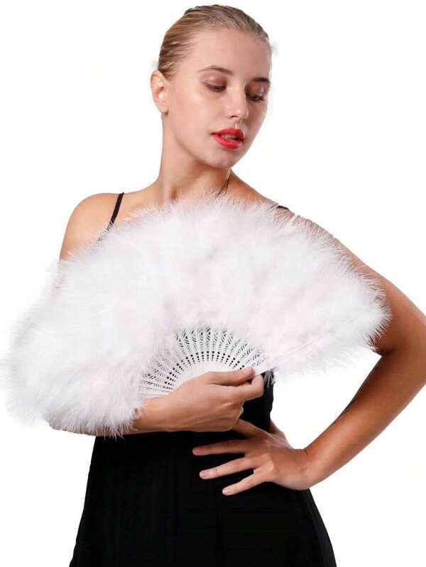 1pc Feather Fan, Retro 1920s Folding Fan, Baffle Fan, Hand Fan For Clothing, Dance Performance, Tea Party, Wedding Decoration