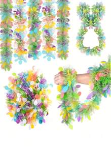 3Pcs Easter Tinsel Garland With Confetti Colorful Metallic Tinsel Twist Garland Spring Hanging Garland Decoration For Green Easter Garland For Mantle Decorations With Colorful Eggs, Glitter Spring Garland For Easter Tree Decor, Metallic Easter Eggs Garland For Home Indoor/Outdoo,Vibrant Spring Decor For Doors, Trees And Mantels ,Perfect For Easter Celebrations