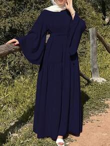 Women's Elegant Solid Color Flared Sleeve Dress, Spring/Summer