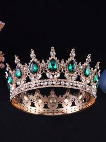 1pc Baroque Style Princess Tiara Jewelry Decor, Round Rhinestone Alloy Bride Crown For Women Wedding, Festival, Birthday Party - Round Crown - View 37