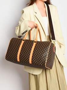 Large Capacity Printed Luggage Bag, Fashionable Travel Storage Bag, Multifunctional Hand-Held Shoulder Bag, Outdoor Leisure, Travel Fitness Bag, Camping And Cruising Essential, Hiking, Summer Back To School Holiday Essentials Holiday Travel Essentials Travel Bag Travel Accessories - Brown - View 5