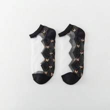 5 Pairs Women's Summer Crystal Mesh Socks, Lightweight Breathable Glass Crystal Socks With Embroidered Ditsy Floral Details, Machine Washable, Cute Invisible Boat Socks, Ladies Stockings And Socks