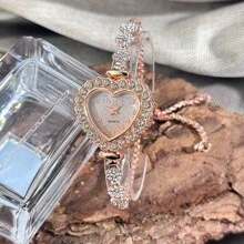 1 Đồng hồ đeo tay dây xích kim loại dành cho nữ, vỏ hình trái tim thời trang, đồng hồ đeo tay thạch anh mặt số Ả Rập, dây rút có thể điều chỉnh kích thước, thích hợp để trang trí hàng ngày - Hồng - Xem 5
