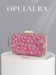 OpulAura Women's Shiny Rhinestone Pink Clutch Bag, Cute & Sweet Fashion Handbag, Suitable For Party/Wedding, Shoulder/Crossbody Chain Bag, Perfect For Ball Accessories - Hot Pink - View 6