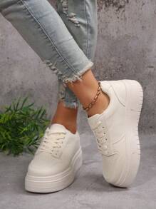 厚底白色运动鞋，2025 年春季新款软底休闲鞋 - 白色 - 查看 4