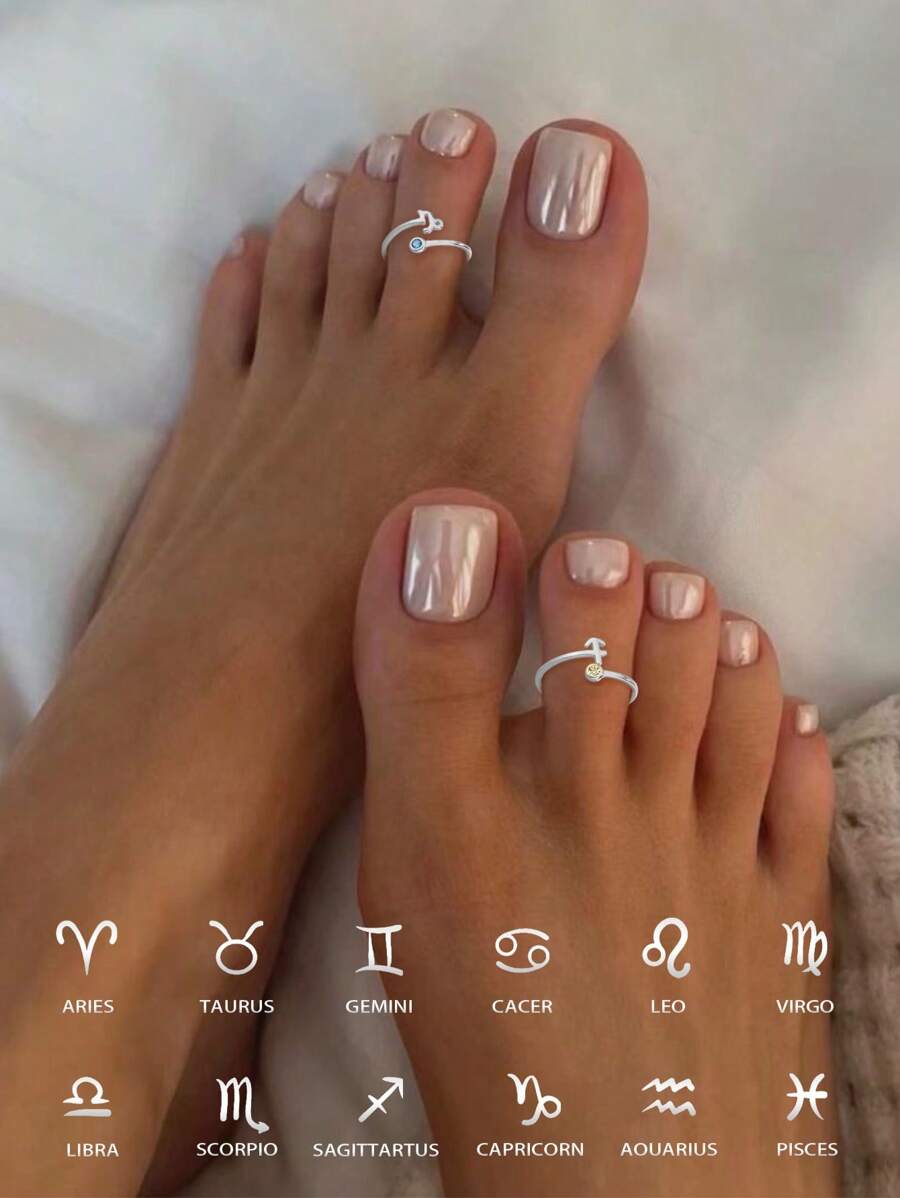 S925 Sterling Silver Toe Ring Twelve Constellation Ring Adjustable Plating 14K Platinum Ring Toe Ring Single Ring For Women Girls Gift Foot Rings