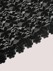 Yukiwi Plus Size Women Camellia Lace Patchwork Short Sleeve Cardigan, Suitable For Holiday Party Wear Spring Black - Black - View 5