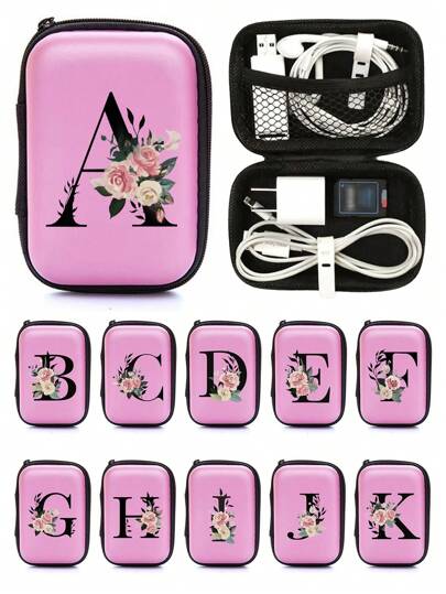 Pink EVA Material A-Z Letter Storage Bag, Travel Data Cable + USB Cable Storage Bag, Electronic Product Storage Box, Can Store Data Cables, Chargers, Earphones, Etc., Music Festival Earplug Storage Bag, Essential Travel Tech Accessories Storage Bag, Zipper Wallet-Style Storage Bag, Meeting Your Daily Storage Needs. Suitable For Travel, Work, School, Dorm Storage.