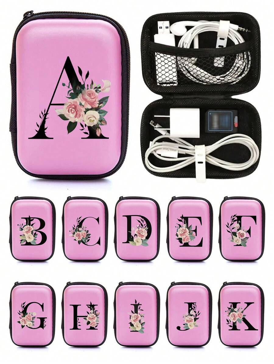 Pink EVA Material A-Z Letter Storage Bag, Travel Data Cable + USB Cable Storage Bag, Electronic Product Storage Box, Can Store Data Cables, Chargers, Earphones, Etc., Music Festival Earplug Storage Bag, Essential Travel Tech Accessories Storage Bag, Zipper Wallet-Style Storage Bag, Meeting Your Daily Storage Needs. Suitable For Travel, Work, School, Dorm Storage. - Multicolor - View 1