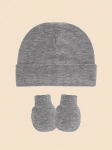 4pcs/Set Solid Color Baby Hat + Anti-Scratch Mittens Set, Suitable For Daily Wear - 彩色 - 查看 2
