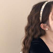 1pc Boho Linen Thin Headband With Wooden Beads And Gems, All Season Decor Headwrap,Hairband,Hair Hoop