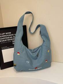 1 件新款大容量卡通房子蝴蝶结小图案单肩手提包，拉链开合，休闲，多功能，轻便，易于携带，非常适合日常通勤、购物和送给朋友的礼物