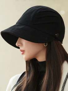 1pc Pleated Corduroy Fashion Bucket Hat, High Quality, Autumn New Riding Cap Design, Solid Color Casual Polyester(Polyester) No Baseball Cap, Spring/Summer - As Picture - View 3