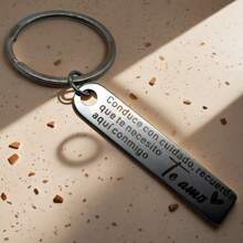 1 件不锈钢圆形励志雕刻钥匙扣，经典设计带环夹，送给男朋友/丈夫的理想礼物 - 銀色2 - 查看 6