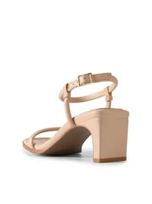 Women's Minimalist Square Toe Heel Sandals Chunky Block Ankle Strap Heels Cute Summer Sandals - 裸色 - 查看 4