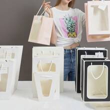 翻盖式手提包，带蝴蝶结和窗口开口，大纸板袋，手提礼品袋，生日礼物包装袋