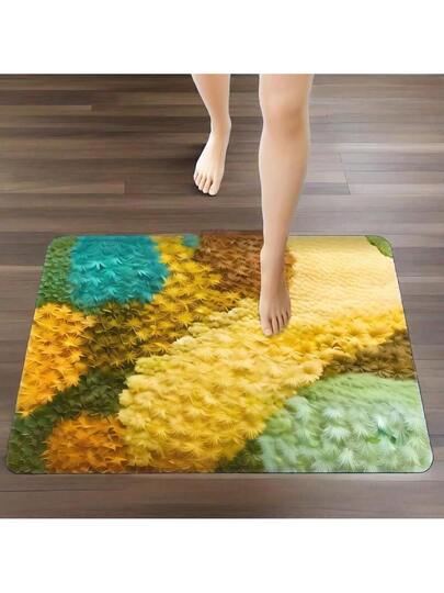 1pc Pastoral Rectangle Groen Carpet, Moss Flocked Faux Wool Zachte Warm Absorbent Area Rug, Fresh Plant Pattern, 3D Visual, Bathroom, Living Room, Bedroom, Closet, Anti Dirty Slip Mat, Print, Washable, Machine Foot Pad, Home Bathroom Doormat, Nordic Ins est Series, Soundproof Study Bedroom Sound Insulation Quick Drying Easy To Clean view 2