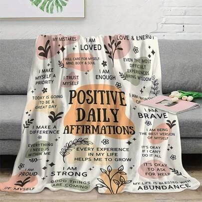 Inspirational Daily Affirmation Soft Flannel Blanket, College Style 100% Polyester Knit Fabric, Digital Printed Positive Belief Gift, Empowering Women, Mental Health Support, All Season