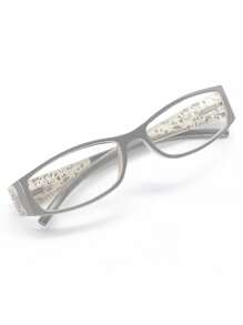 1pc Rectangle Rhinestone Floral Design Fashion Flat Glasses, Suitable For School, Work And Daily Wear