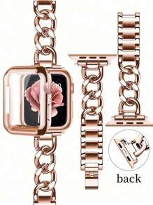 Combo set de boîtier et de bracelet compatible avec en 2 en 1, couleur or rose, coque de protection en TPU doux couvrant entièrement, protecteur d'écran anti-rayures, bracelet en métal réglable, convient pour