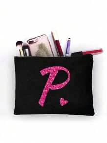 化妆包、化妆袋、钱包、字母A-Z图案、洗漱用品收纳包、拉链手机袋、铅笔盒、手拿包、教师礼物、女士旅行必备、女孩礼物、化妆工具、化妆刷收纳袋、节日必备、节日旅行包、旅行配件 - 黑色 - 查看 17