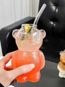 可爱卡通熊设计玻璃杯，创意果汁奶茶饮料水杯